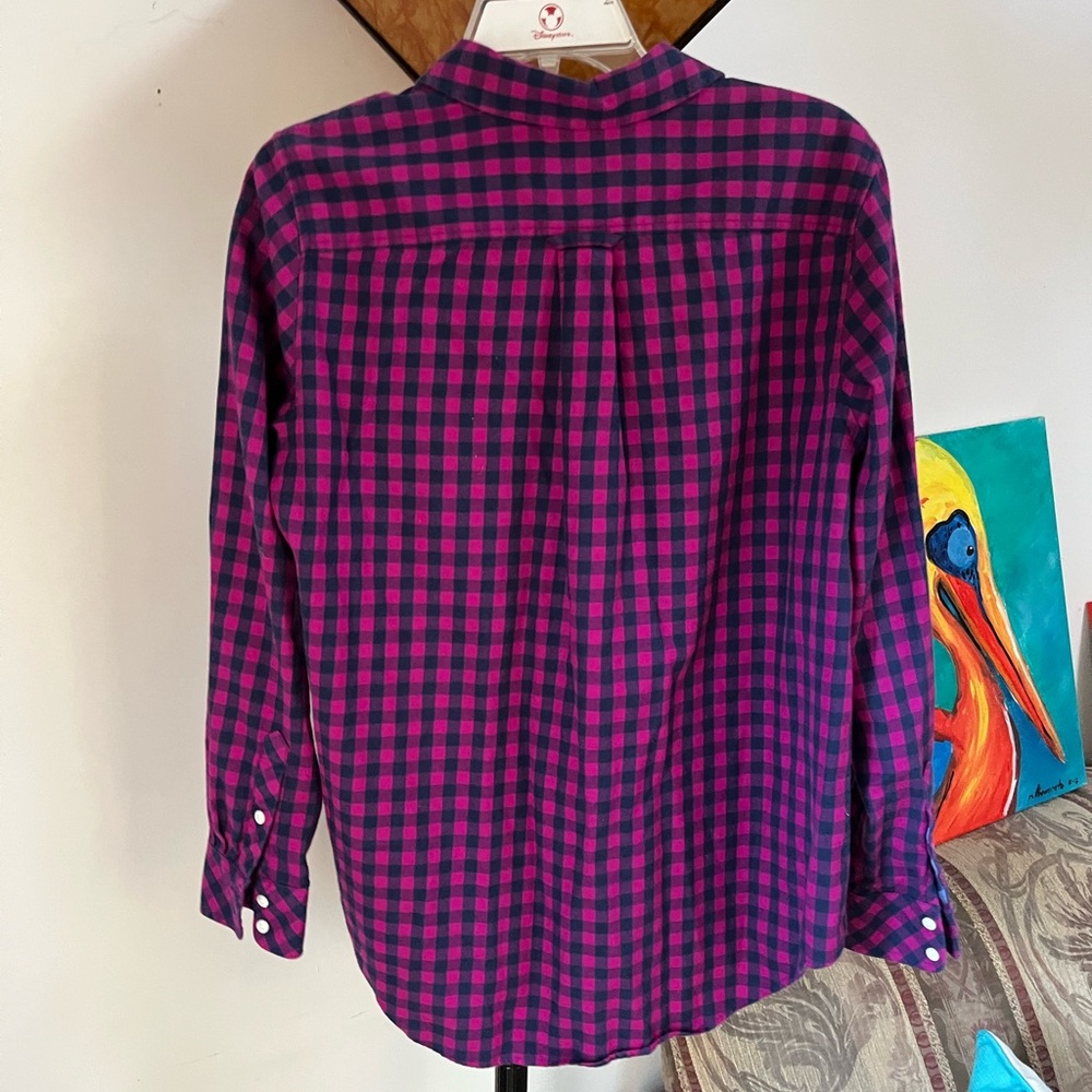 Vineyard Vines Fuchsia and Navy Plaid Cashmere Blend Shirt Sz 10 - Picture 2 of 5
